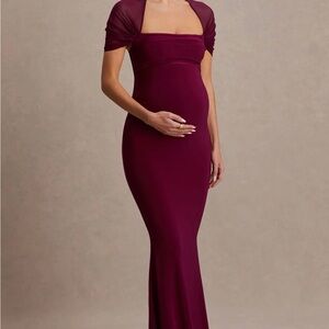 Elegant Burgundy Maternity Gown with Cap Sleeve Bolero